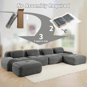 English Elm U-shaped Modular Sectional Sofa Corduroy Upholstered Ergonomic Curved Living Room Seating Grey W714S01272