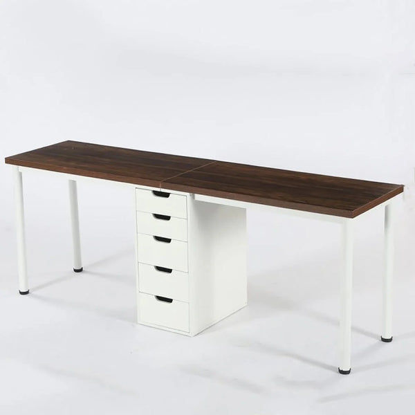 English Elm Computer Desk Two Person Wood Grain Workstation with Drawers for Shared Home Office T3971P453706