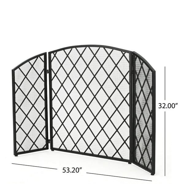 English Elm Christopher Knight Home® - FIRE Amiyah 3-Panel Iron Fireplace Screen - Decorative Protective Mesh Shield for Hearth Safety and Style Black 61127.00