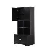 English Elm Tall and Wide Bathroom Floor Storage Cabinet, Bathroom Storage Unit, Freestanding Cabinet With 4 Doors, Adjustable Shelves, Open Multi-Layer Shelves, Black