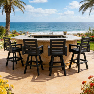 English Elm Outdoor Hdpe Ladderback Swivel Barstool Wood Grain Finish for Poolside Porch Deck Carbon W1886P440640