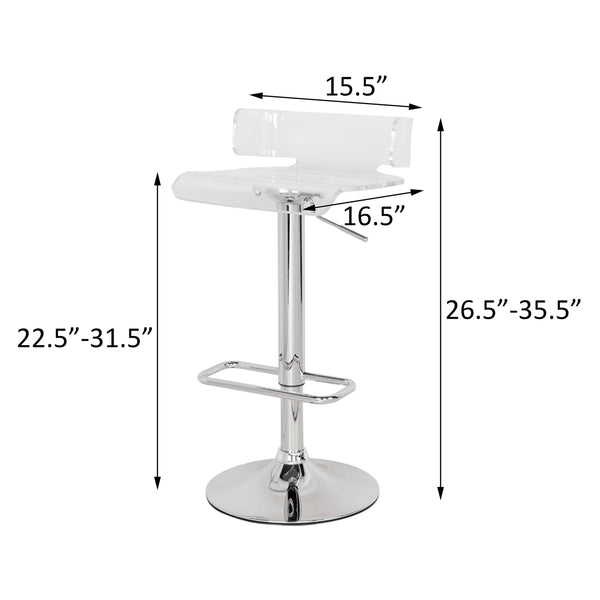 English Elm Clear Acrylic Swivel Stool with Chrome Base, Adjustable Height, 360° Rotation, Footrest & Modern Support B062P181303
