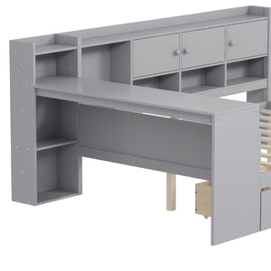 English Elm Full Size L-shaped Daybed with Built-in Desk Bookshelf and Storage for Small Spaces N733S351674E