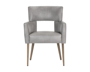 Sunpan Amerie Contemporary Dining Armchair with Unique Cutout Design and Antique Brass Legs for Modern Spaces Bravo Metal