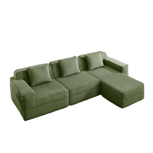English Elm Modular 3-Seat L-Shape Sectional Sofa - Cloud-Like Comfort, Removable Pillows & Movable Ottoman, Green W3041S00332