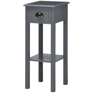 English Elm HOMCOM Narrow 2-Tier Side Table with Drawer and Elevated Shelf — Slim Accent End Table, Sturdy Storage Grey W2225P200908
