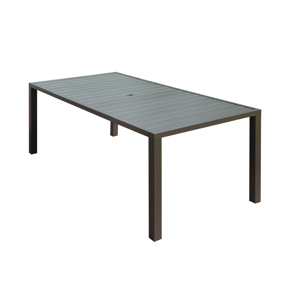 English Elm Outdoor Dining Table For 8 - Stylish Slatted Metal Patio Table With Umbrella Hole For All Seasons W1859P359822