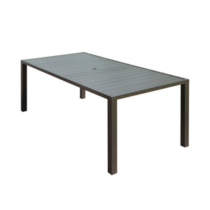 English Elm Outdoor Dining Table For 8 - Stylish Slatted Metal Patio Table With Umbrella Hole For All Seasons W1859P359822