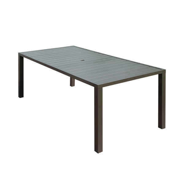 English Elm Outdoor Dining Table For 8 - Stylish Slatted Metal Patio Table With Umbrella Hole For All Seasons W1859P359822
