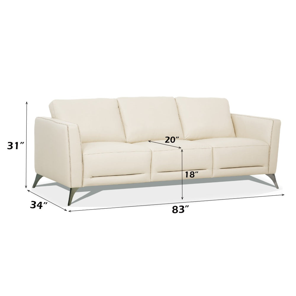 English Elm Malaga Italian Top Grain Leather Sofa with Track Arms and Chrome Legs for Modern Living Cream B2726P498542