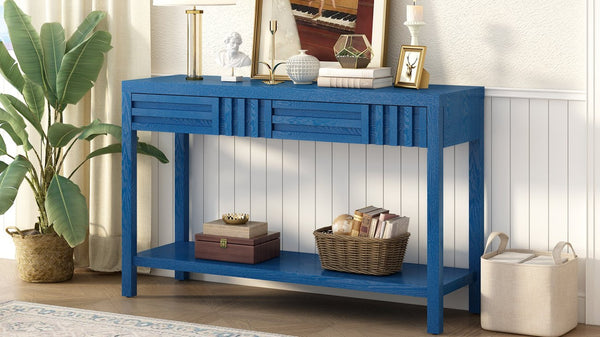 English Elm U_Style Modern Ash Veneer Console Table With 2 Drawers & Open Shelf - Stylish Storage For Any Space N711P230810V-GIGA