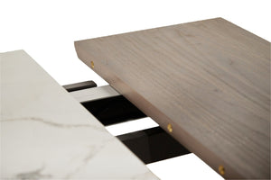 English Elm The Rock Plate Extendable Dining Table Seats 8 with Sculptural Metal Base W1911P389401