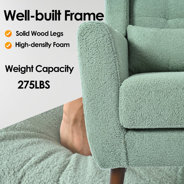 English Elm Modern Accent Chair Upholstered Armchair with Chenille Fabric, Ergonomic Padded Seat, Wood Legs for Living Room Seating Comfort and Stylish Mid Century Flair Light Green W1028P236473
