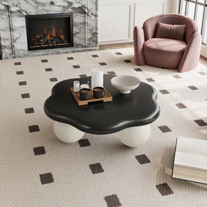 English Elm 35" Cloud Shaped Mdf Coffee Table Sculptural Round Top with Spherical Legs for Modern Living Black White W1435S00029