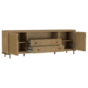 English Elm Benson Wide Rattan Door Media Console with Aged Brass Legs for Modern Living Rooms Sand B062P440119