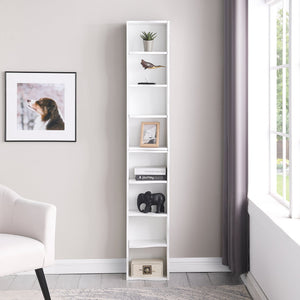English Elm 8-layer ultra-thin 8-tier tall bookshelf with wavy edge design, space-saving display shelf for home office White W487P339359