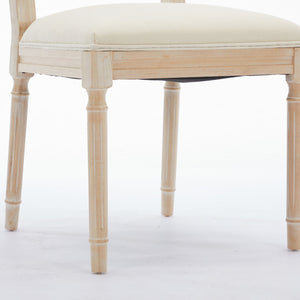 English Elm Antique Linen Upholstered Dining Chairs Set of 2 — Soft Sponge Cushions, Slatted Back, Sturdy Legs (2) W1622P234025