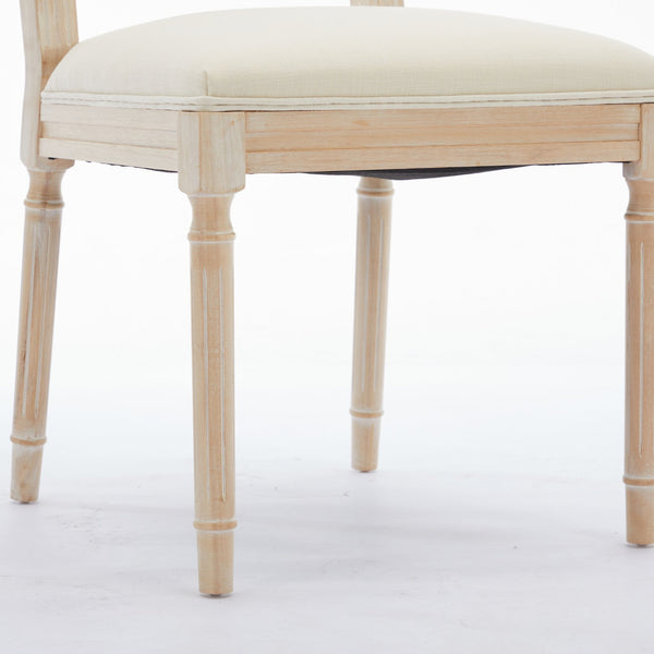 English Elm Antique Linen Upholstered Dining Chairs Set of 2 — Soft Sponge Cushions, Slatted Back, Sturdy Legs (2) W1622P234025