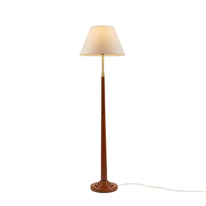 English Elm 1- Piece Retro Floor Lamp Faux Wood Iron Base Gold Accents Fluted Polyester Shade B035P482968