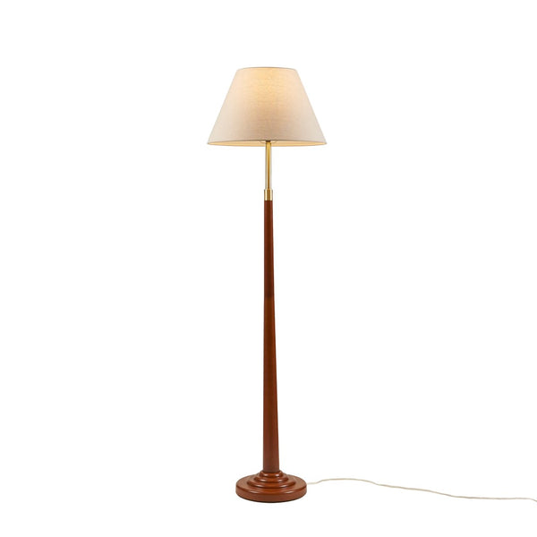 English Elm 1- Piece Retro Floor Lamp Faux Wood Iron Base Gold Accents Fluted Polyester Shade B035P482968