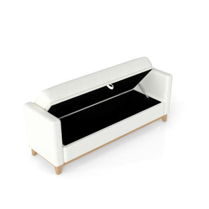 English Elm 66 Inch Sherpa Upholstered Storage Bench with Fluted Wood Base and Bolster Pillows Beige+Natural W1658P446112