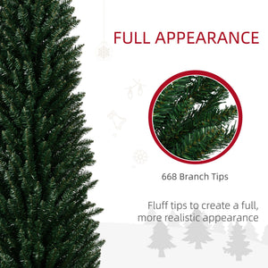 English Elm Homcom 8Ft Tall Slim Pencil Christmas Tree With 250 Led Lights, 668 Branches, Easy Assembly & Storage W2225P249680