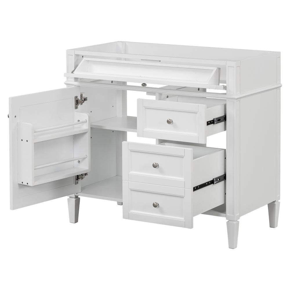 English Elm 36'' Modern Bathroom Vanity Cabinet with Tip-Out Drawer, Adjustable Shelf, Smooth Metal Slides, Solid Wood Frame White N710P186084K