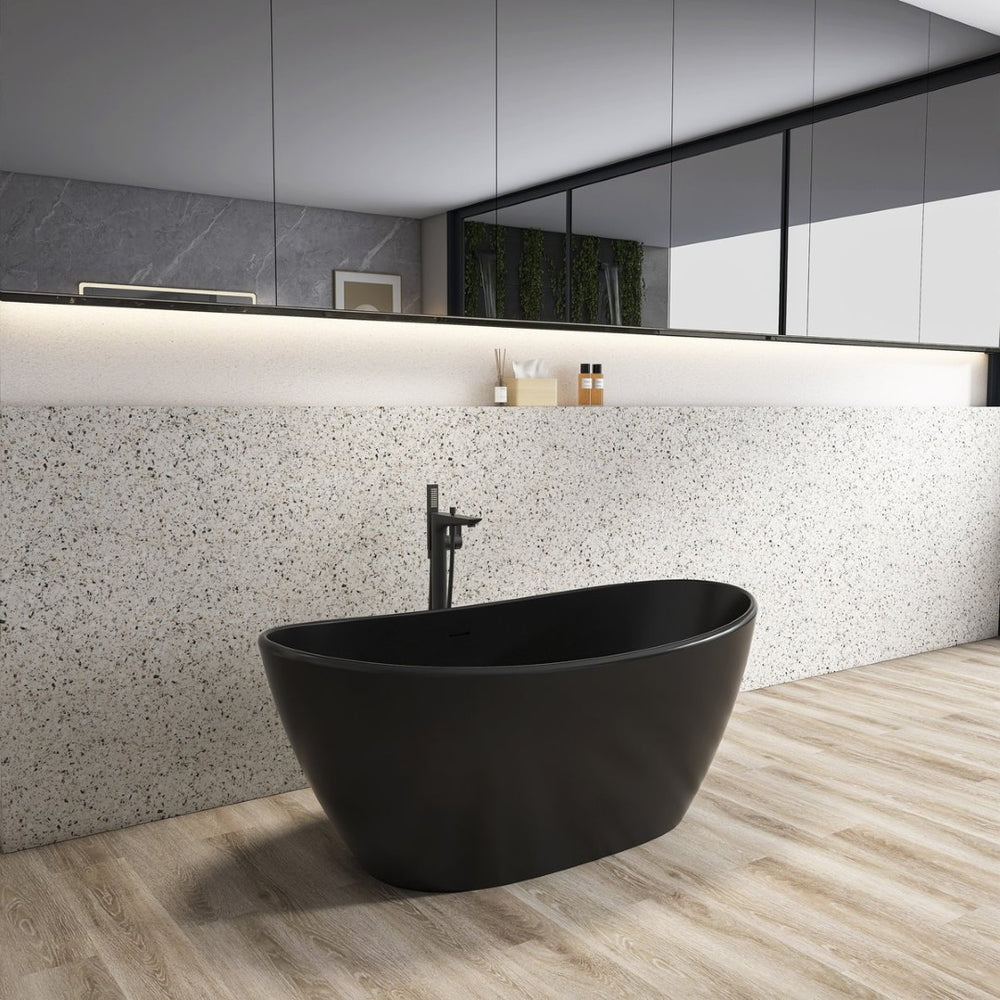 English Elm 61 Inch Solid Surface Freestanding Soaking Tub Matte White Ergonomic Bathtub W1613P358137