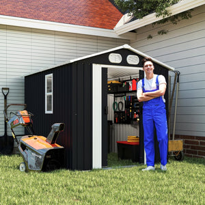 English Elm Campcraft 8x6 Outdoor Metal Storage Shed with Lockable Doors and Ventilation for Backyard Dark Gray W1598S00044
