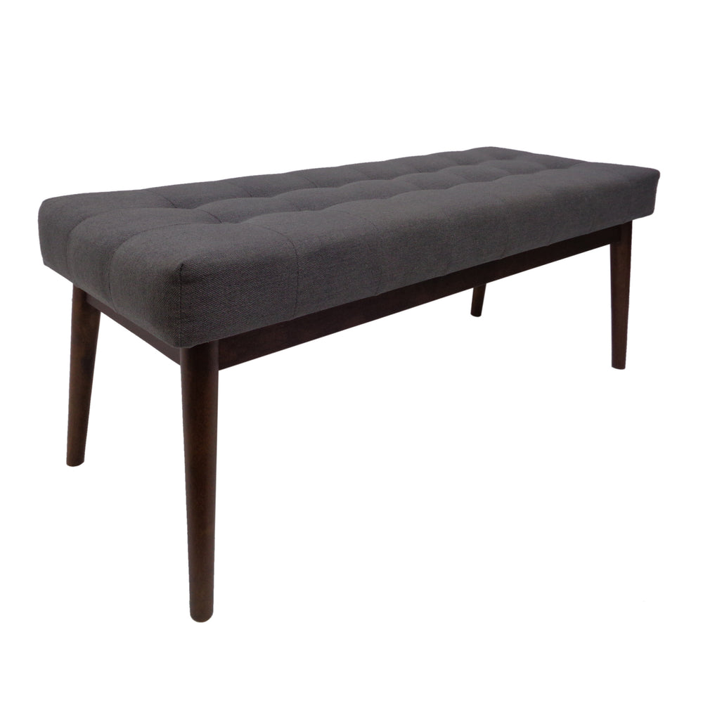 English Elm Christopher Knight Home® - Mid-Century Upholstered Storage Bench with Button-Tufted Top, Walnut Legs, Handcrafted Accent Seat Grey 61147.00GRY