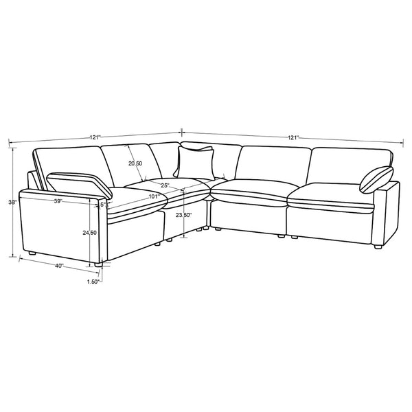 English Elm Hollander Five Piece Modular Sectional with Triple Power Recliners in Plush Grey Fabric B062S01782