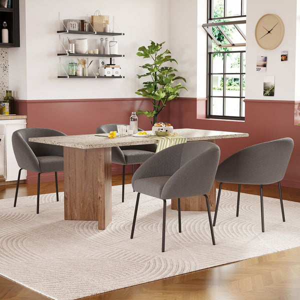 English Elm Kitchen Mid-Century Dining Chairs Set of 2 with Rattan Backrest, Cantilever Aluminum Legs, 300lb Capacity Gray T3623P408500