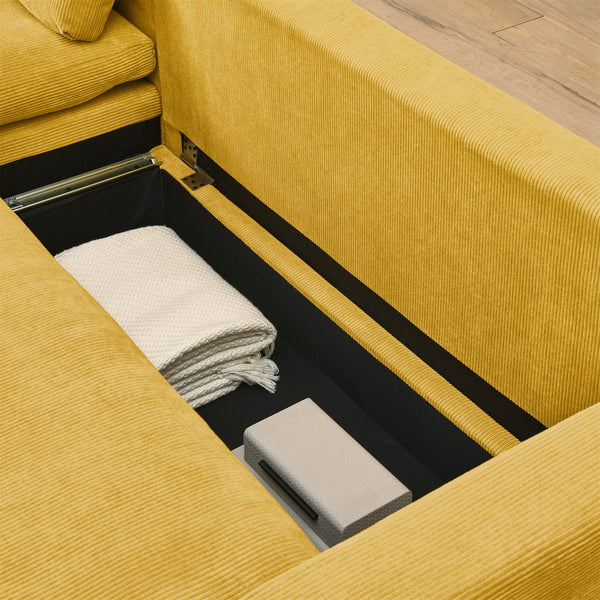 English Elm L L Shaped Convertible Sleeper Sofa Bed with Reversible Chaise, Pull-Out Bed, Hidden Storage Covers Yellow W1117S00115