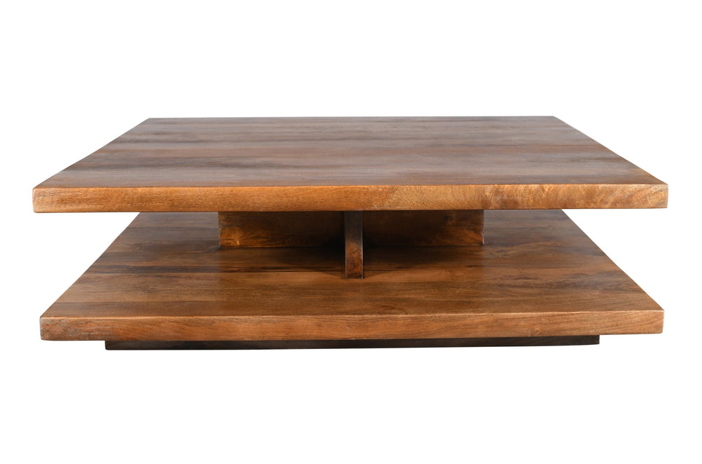 English Elm Two Two Tiered Floating Solid Wood Coffee Table — Handmade 100% Solid Wood, Durable Natural Brown Finish B024P357588