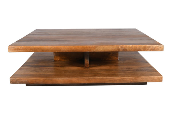 English Elm Two Two Tiered Floating Solid Wood Coffee Table — Handmade 100% Solid Wood, Durable Natural Brown Finish B024P357588