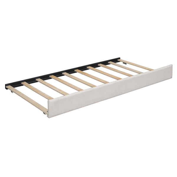 English Elm Queen Linen Upholstered Platform Bed with Storage Drawers, Trundle, Flip-Up Headboard & Lights Beige SF000187AAA