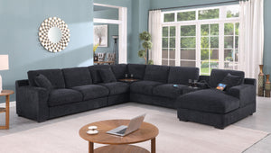 English Elm Chiara Chenille Sectional Sofa with Chaise Cupholders Usb Charging Ports Living Room Dark Gray B2749S00234