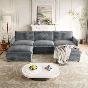 English Elm Corduroy 3-Seater Modular Cloud Couch With Movable Footrests For Ultimate Comfort & Style W834S00426