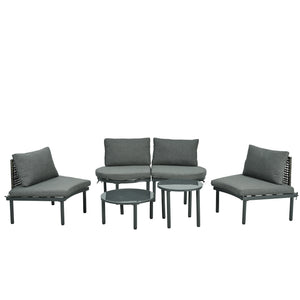 English Elm TOPMAX 6-Piece Modular Patio Sofa Set with 2 High-Low Coffee Tables, PE Wicker, Tempered Glass, Cushioned Comfort and Versatile Outdoor Configuration Gray SP100028AAE