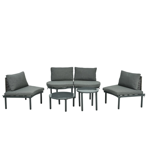 English Elm TOPMAX 6-Piece Modular Patio Sofa Set with 2 High-Low Coffee Tables, PE Wicker, Tempered Glass, Cushioned Comfort and Versatile Outdoor Configuration Gray SP100028AAE