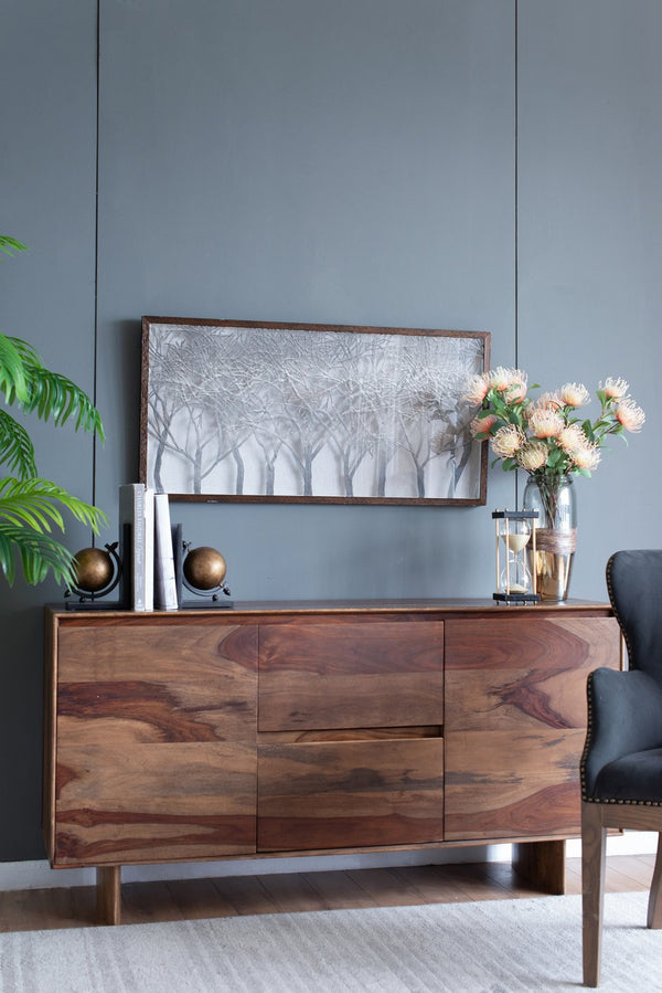 English Elm 39.4x1.2x19.7" Giotto Forest Shadow Box Wall Decor — Warm Brown Frame, Gray Ombre Tree Accent for Den W2078P313335