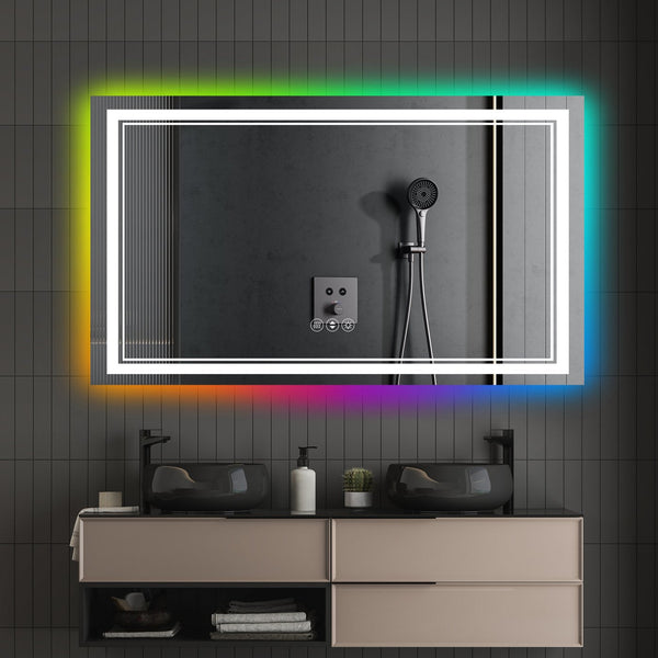 English Elm 60X30 Frameless Led Smart Bathroom Mirror With Rgb Backlight, Anti-Fog & Dimmable Lighting Features T3757P347010