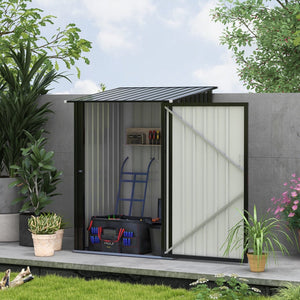 English Elm Outsunny Galvanized Steel Lean to Outdoor Storage Shed with Lockable Ventilated Design W2225P217229