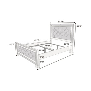English Elm Glamorous Upholstered Tufted Queen Bed with Mirrored Trim and Luxurious Button Detail for Glam Bedrooms Grey,Silver 68 L x 28 W x 5 H B011S01989