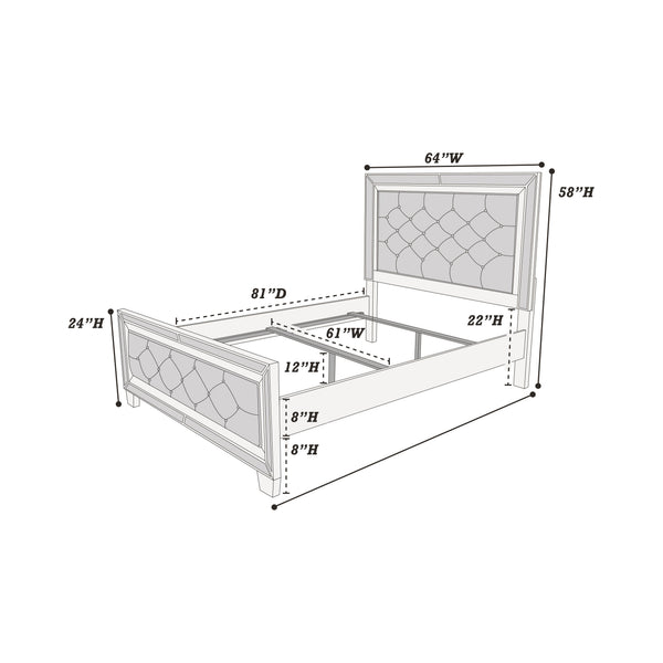 English Elm Glamorous Upholstered Tufted Queen Bed with Mirrored Trim and Luxurious Button Detail for Glam Bedrooms Grey,Silver 68 L x 28 W x 5 H B011S01989