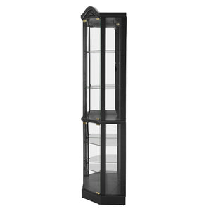 English Elm Lighted Corner Curio Cabinet With Adjustable Shelves, Elegant Black Design, Perfect For Home Display W1758P300126