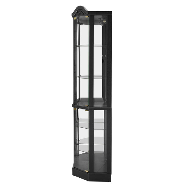 English Elm Lighted Corner Curio Cabinet With Adjustable Shelves, Elegant Black Design, Perfect For Home Display W1758P300126