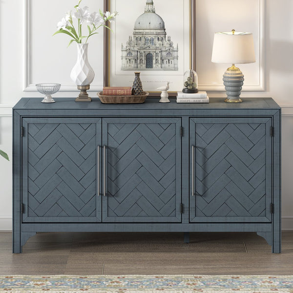 English Elm U_Style Versatile Storage Cabinet Sideboard with Solid Pine Legs, Adjustable Shelves, 275 lb Top Capacity Navy Blue WF531505AAV