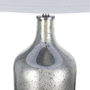 English Elm D18x32.2" Silver Round Table Lamp with White Fabric Shade — Glass Drum Lamp, Soft Warm Glow, 32.2" H W2078P395819