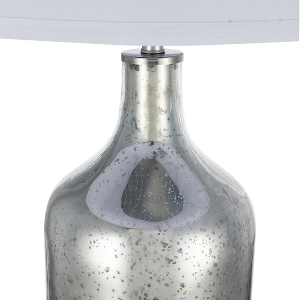 English Elm D18x32.2" Silver Round Table Lamp with White Fabric Shade — Glass Drum Lamp, Soft Warm Glow, 32.2" H W2078P395819